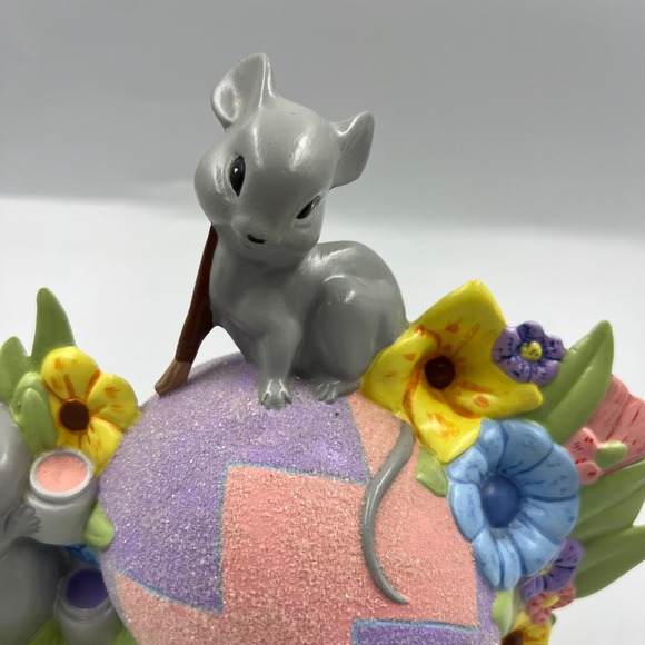 Vintage Ceramic Handmade Easter Egg Mice Spring Decor Shelf Sitter Figurine 80's - Picture 2 of 13